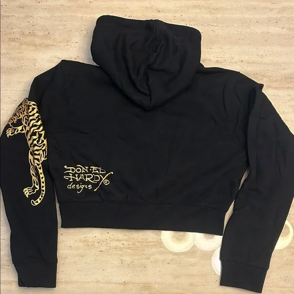 Ed Hardy Black Graphic Zip-Up Hoodie with Tiger & Rose Motif—XL—NWT - Picture 6 of 6